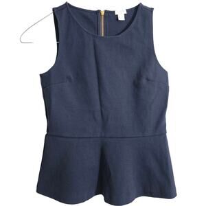 J.Crew Factory Navy Blue Peplum Top‎ XS Womens Sleeveless Office Business Cotton